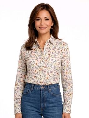 Croft & Barrow Multi Color Floral Roll Tab Sleeve Button Down Shirt Size S